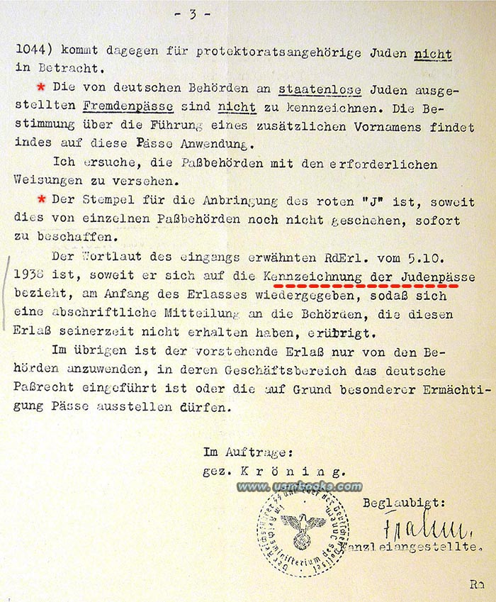 1938 Kennzeichnung der Judenpsse, regulations for Germans passports for Jews
